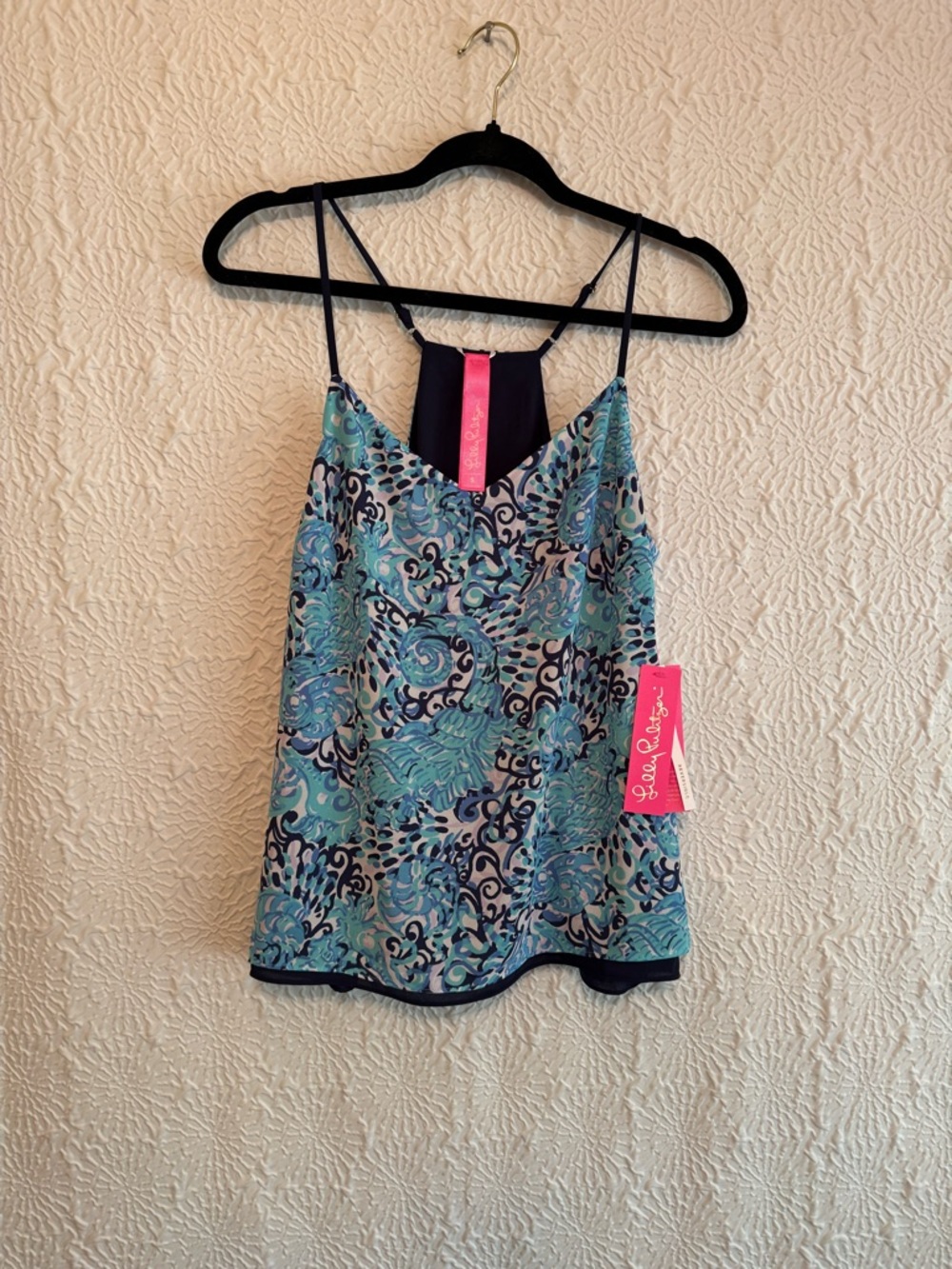 Lilly Pulitzer Dusk Reversible Turquoise Navy Floral Spaghetti Strap Camisole